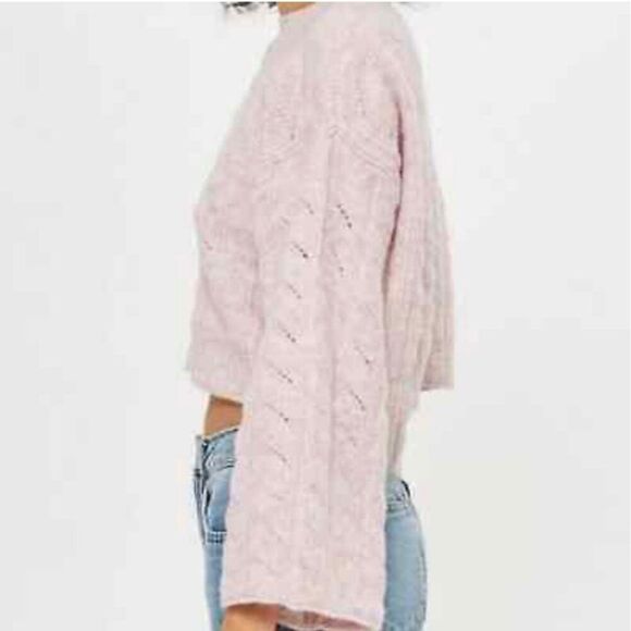 TopShop Women Pink White Marbled Alpaca Long Sleeve Oversized Crop Sweater Size - Picture 6 of 12